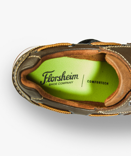 Fully cushioned Comfortech footbed with anti-odor treatment adds peace of mind for long-term wear.